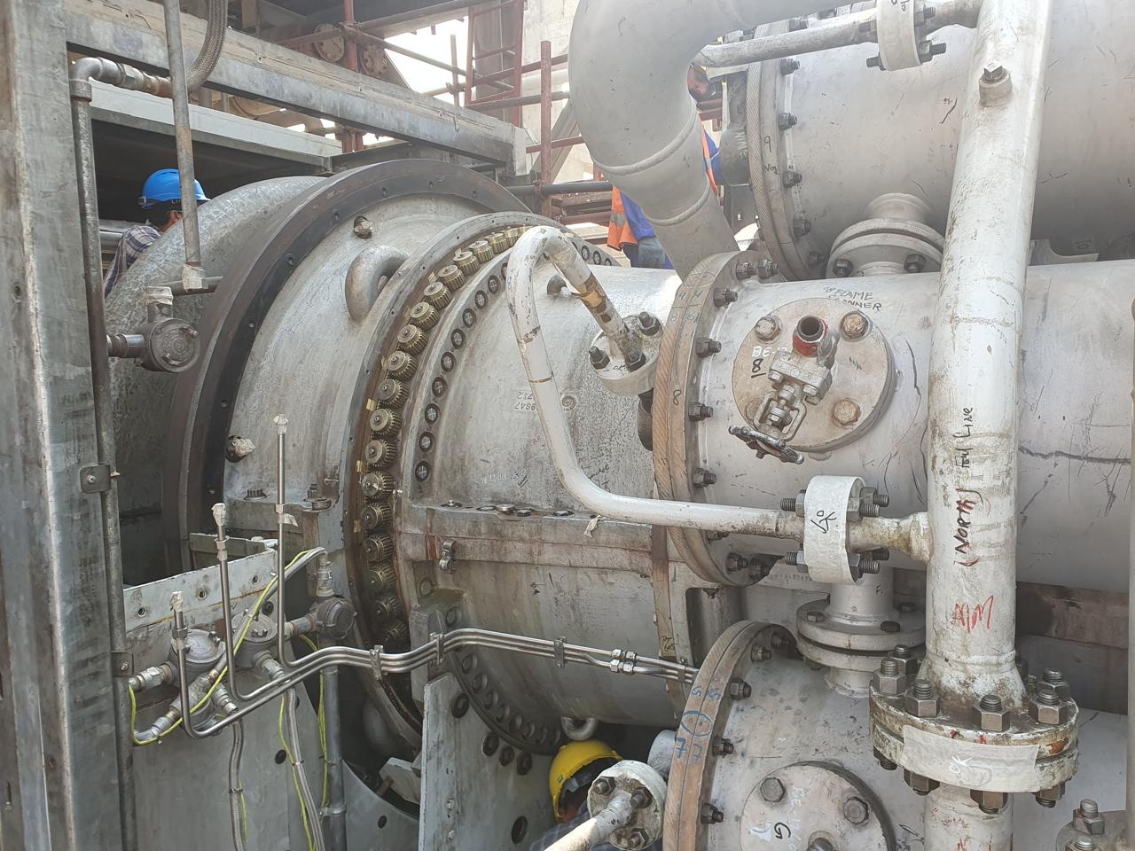 Industrial compressor and process piping at a plant